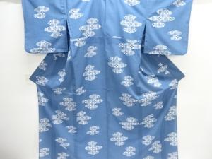 格子に花・藤模様単衣小紋着物